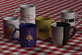 Lightwave3D rendering of multiple assorted coffee mugs
